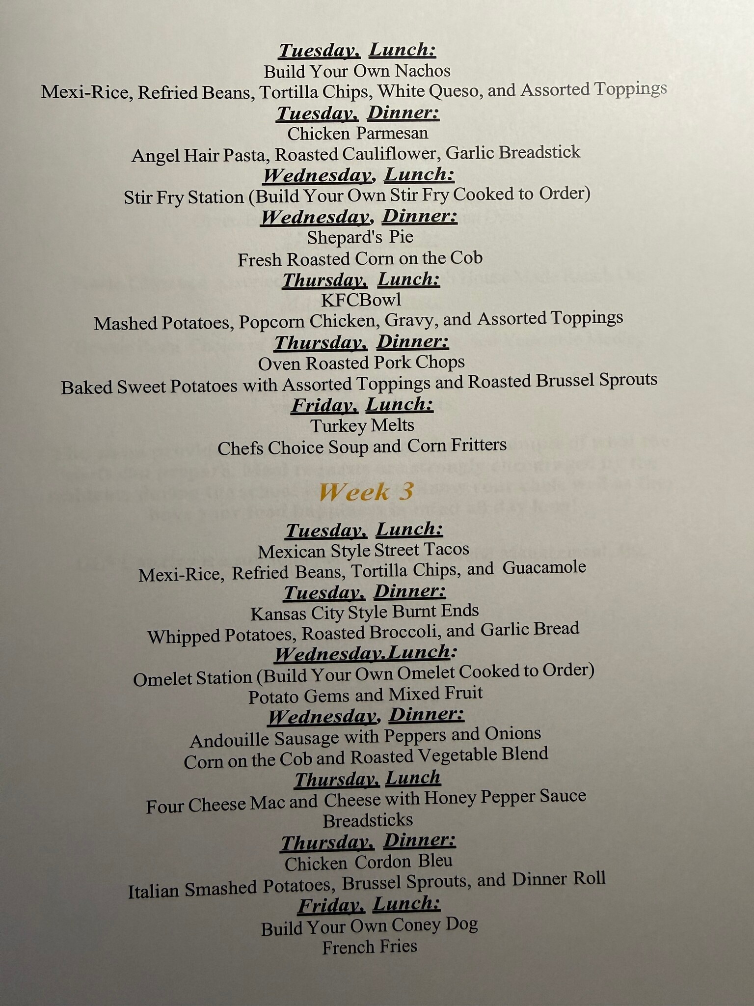 Food service and plated selections
